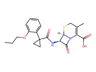 5-Thia-1-azabicyclo(4.2.0)oct-2-ene-2-carboxylic acid, 7-(((1-(2-propoxyphenyl)cyclopropyl)carbonyl)amino)-3-methyl-8-oxo-, (6R-trans)- structure