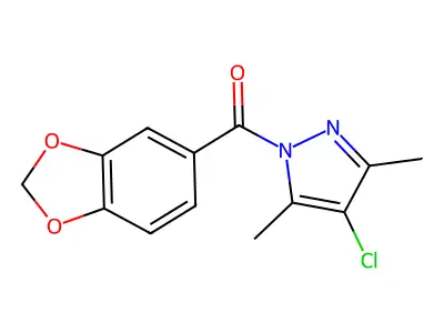 1H-Pyrazole, 1-(1,3-benzodioxol-5-ylcarbonyl)-4-chloro-3,5-dimethyl- structure