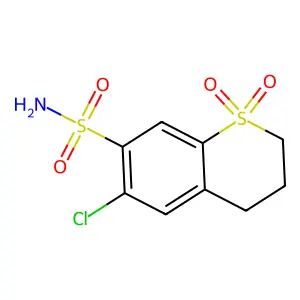 2H-1-Benzothiopyran-7-sulfonamide, 6-chloro-3,4-dihydro-, 1,1-dioxide structure