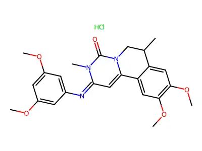 4H-Pyrimido(6,1-a)isoquinolin-4-one, 2,3,6,7-tetrahydro-9,10-dimethoxy-2-((3,5-dimethoxyphenyl)imino)-3,7-dimethyl-, monohydrochloride, (+-)- structure