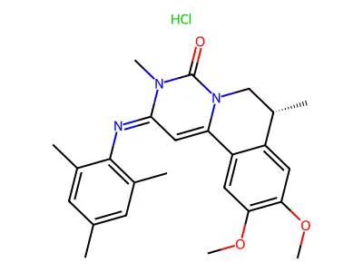 4H-Pyrimido(6,1-a)isoquinolin-4-one, 2,3,6,7-tetrahydro-9,10-dimethoxy-3,7-dimethyl-2-((2,4,6-trimethylphenyl)imino)-, monohydrochloride, (R)- structure