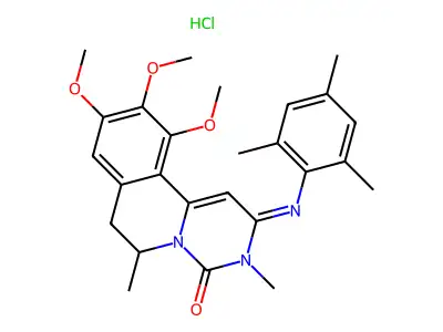 4H-Pyrimido(6,1-a)isoquinolin-4-one, 2,3,6,7-tetrahydro-3,6-dimethyl-9,10,11-trimethoxy-2-((2,4,6-trimethylphenyl)imino)-, monohydrochloride, (+-)- structure