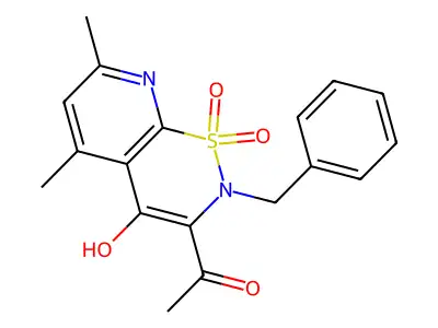 Ethanone, 1-(4-hydroxy-5,7-dimethyl-2-(phenylmethyl)-2H-pyrido(3,2-e)-1,2-thiazin-3-yl)-, S,S-dioxide structure