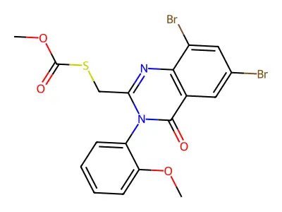 Carbonothioic acid, S-((6,8-dibromo-3,4-dihydro-3-(2-methoxyphenyl)-4-oxo-2-quinazolinyl)methyl)-, O-methyl ester structure