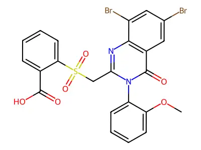 Benzoic acid, 2-(((6,8-dibromo-3,4-dihydro-2-(2-methoxyphenyl)-4-oxo-2-quinazolinyl)methyl)sulfonyl)- structure