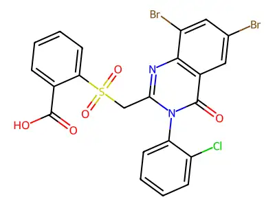 Benzoic acid, 2-(((6,8-dibromo-3-(2-chlorophenyl)-3,4-dihydro-4-oxo-2-quinazolinyl)methyl)sulfonyl)- structure