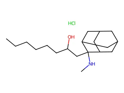 alpha-Hexyl-2-(methylamino)tricyclo(3.3.1.1(sup 3,7))decane-2-ethanol hydrochloride structure