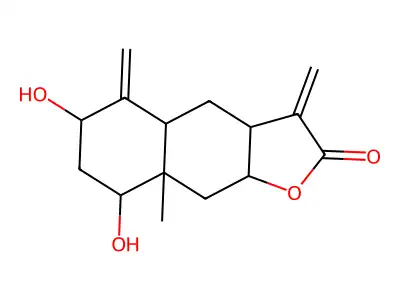 6,8-Dihydroxy-8A-methyl-3,5-dimethylidene-dodecahydronaphtho[2,3-B]furan-2-one structure