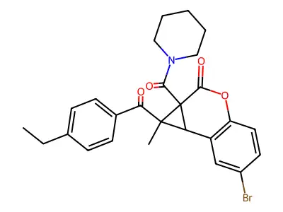 6-bromo-1-(4-ethylbenzoyl)-1-methyl-1a-(piperidine-1-carbonyl)-7bH-cyclopropa[c]chromen-2-one structure