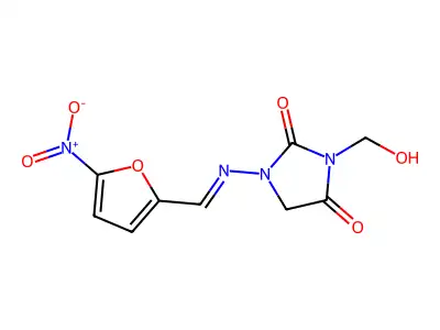 3-Hydroxymethyl-1-(5-nitrofurfurylideneamino)hydantoin structure