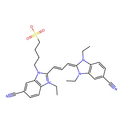 4-[6-cyano-2-[(E,3Z)-3-(5-cyano-1,3-diethylbenzimidazol-2-ylidene)prop-1-enyl]-3-ethylbenzimidazol-3-ium-1-yl]butane-1-sulfonate structure