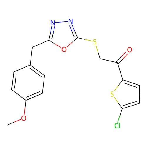 1-(5-chlorothiophen-2-yl)-2-{[5-(4-methoxybenzyl)-1,3,4-oxadiazol-2-yl]sulfanyl}ethanone structure