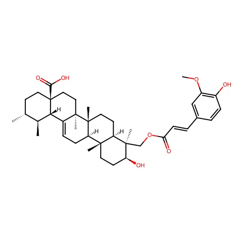 3beta-Hydroxy-23-trans-ferulyloxyurs-12-en-28-oic acid structure