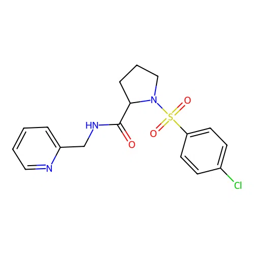 1-(4-chlorophenyl)sulfonyl-N-(pyridin-2-ylmethyl)pyrrolidine-2-carboxamide structure