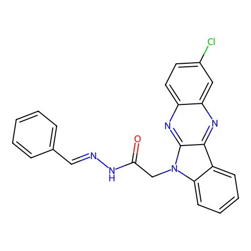 6H-Indolo(2,3-b)quinoxaline-6-acetic acid, 2-chloro-, (phenylmethylene)hydrazide structure