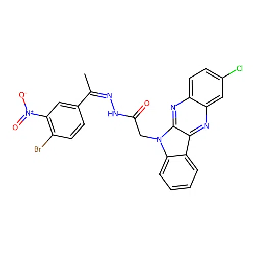 2-Chloroindolo(2,3-b)quinoxaline-6-acetic acid (1-(4-bromo-3-nitrophenyl)ethylidene)hydrazide structure
