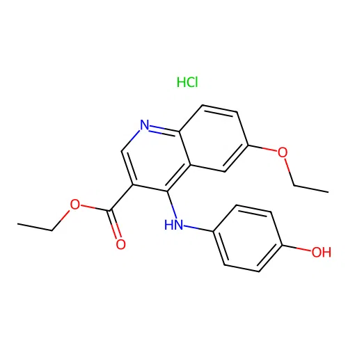 Ethyl 6-ethoxy-4-(4-hydroxyanilino)quinoline-3-carboxylate;hydrochloride structure