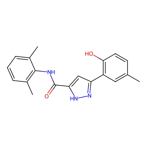 N-(2,6-dimethylphenyl)-5-(2-hydroxy-5-methylphenyl)-1H-pyrazole-3-carboxamide structure