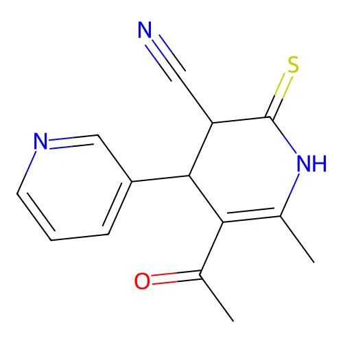 5'-acetyl-6'-methyl-2'-thioxo-1',2',3',4'-tetrahydro-[3,4'-bipyridine]-3'-carbonitrile structure
