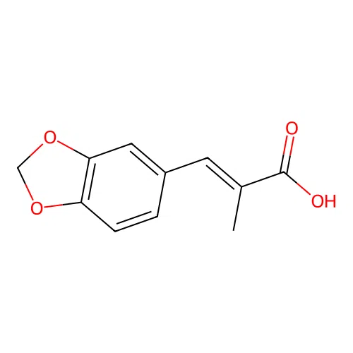 (E)-3-(1,3-benzodioxol-5-yl)-2-methylprop-2-enoic acid structure