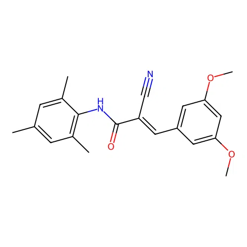 2-cyano-3-(3,5-dimethoxyphenyl)-N-(2,4,6-trimethylphenyl)prop-2-enamide structure