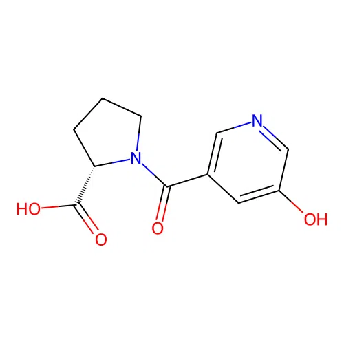 (2S)-1-(5-hydroxypyridine-3-carbonyl)pyrrolidine-2-carboxylic acid structure