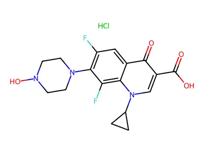 3-Quinolinecarboxylic acid, 1,4-dihydro-1-cyclopropyl-6,8-difluoro-7-(4-hydroxy-1-piperazinyl)-4-oxo-, monohydrochloride structure