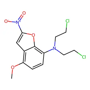 7-Benzofuranamine, N,N-bis(2-chloroethyl)-4-methoxy-2-nitro- structure