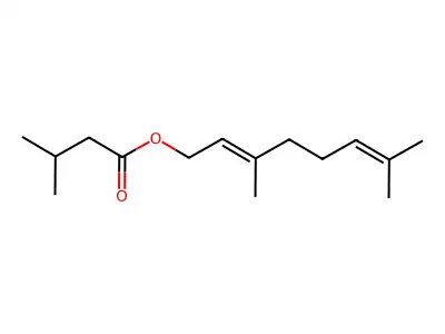 Butanoic acid, 3-methyl-, (2E)-3,7-dimethyl-2,6-octadienyl ester structure