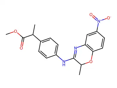 Benzeneacetic acid, alpha-methyl-4-((2-methyl-6-nitro-2H-1,4-benzoxazin-3-yl)amino)-, methyl ester structure