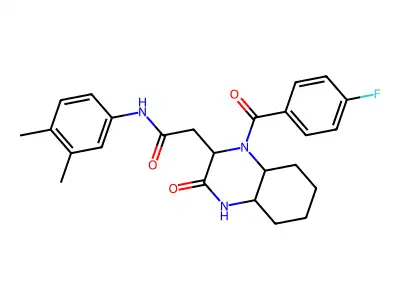 N-(3,4-dimethylphenyl)-2-[1-(4-fluorobenzoyl)-3-oxodecahydro-2-quinoxalinyl]acetamide structure