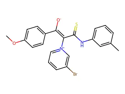Pyridinium, 3-bromo-1-[2-hydroxy-2-(4-methoxyphenyl)-1-[[(3-methylphenyl)amino]thioxomethyl]ethenyl]-, inner salt structure
