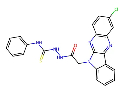 6H-Indolo(2,3-b)quinoxaline-6-acetic acid, 2-chloro-, 2-((phenylamino)thioxomethyl)hydrazide structure