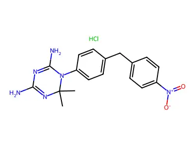 1,3,5-Triazine-2,4-diamine, 1,6-dihydro-6,6-dimethyl-1-(4-((4-nitrophenyl)methyl)phenyl)-, monohydrochloride structure