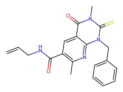 Pyrido(2,3-d)pyrimidine-6-carboxamide, 1,2,3,4-tetrahydro-3,7-dimethyl-4-oxo-1-(phenylmethyl)-N-2-propenyl-2-thioxo- structure