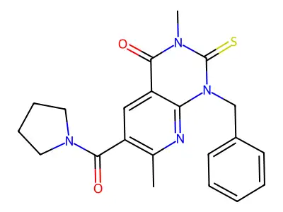 Pyrrolidine, 1-((1,2,3,4-tetrahydro-3,7-dimethyl-4-oxo-1-(phenylmethyl)-2-thioxopyrido(2,3-d)pyrimidin-6-yl)carbonyl)- structure