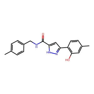 3-(2-hydroxy-4-methylphenyl)-N-(4-methylbenzyl)-1H-pyrazole-5-carboxamide structure