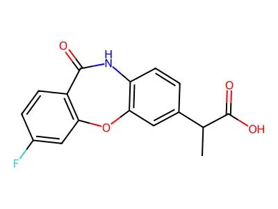 10,11-Dihydro-3-fluoro-alpha-methyl-11-oxodibenz(b,f)(1,4)oxazepine-7-acetic acid structure
