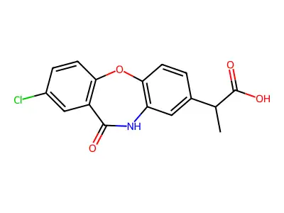 10,11-Dihydro-2-chloro-alpha-methyl-11-oxodibenz(b,f)(1,4)oxazepine-8-acetic acid structure