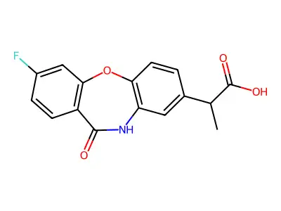 10,11-Dihydro-3-fluoro-alpha-methyl-11-oxodibenz(b,f)(1,4)oxazepine-8-acetic acid structure