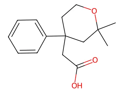 Tetrahydro-2,2-dimethyl-4-phenyl-2H-pyran-4-acetic acid structure