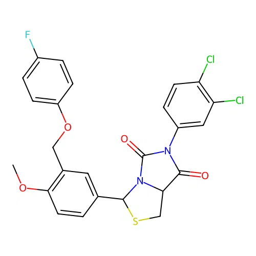 6-(3,4-dichlorophenyl)-3-(3-((4-fluorophenoxy)methyl)-4-methoxyphenyl)dihydroimidazo[1,5-c]thiazole-5,7(3H,6H)-dione structure