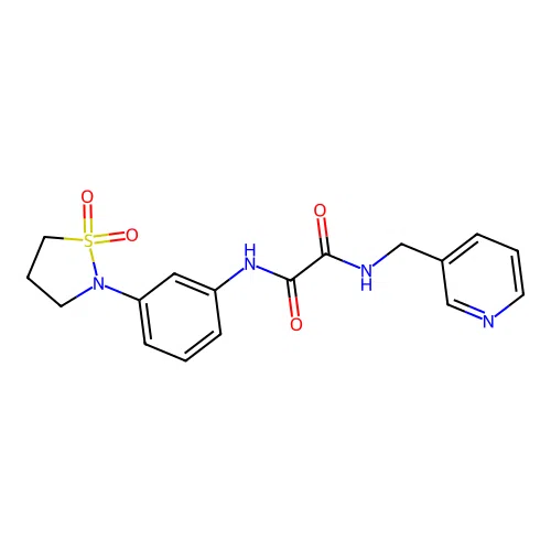 N'-[3-(1,1-dioxo-1,2-thiazolidin-2-yl)phenyl]-N-(pyridin-3-ylmethyl)oxamide structure