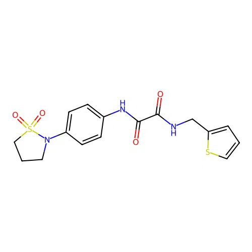 N1-(4-(1,1-dioxidoisothiazolidin-2-yl)phenyl)-N2-(thiophen-2-ylmethyl)oxalamide structure