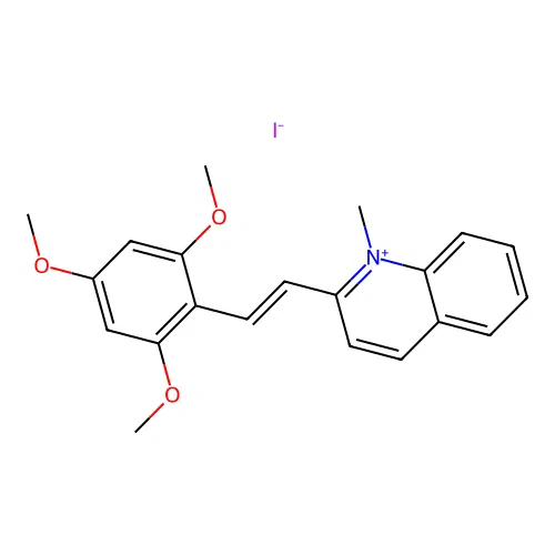 Quinolinium, 1-methyl-2-(2-(2,4,6-trimethoxyphenyl)ethenyl)-, iodide structure