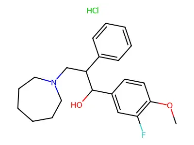 alpha-(3-Fluoro-4-methoxyphenyl)-beta-phenylhexahydro-1H-azepine-1-propanol hydrochloride structure