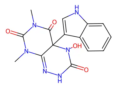 Pyrimido(5,4-e)-1,2,4-triazine-3,5,7(6H)-trione, 2,4,4a,8-tetrahydro-6,8-dimethyl-4-hydroxy-4a-(1H-indol-3-yl)- structure