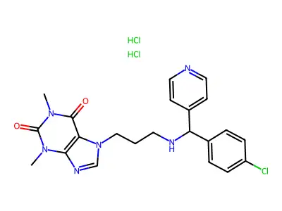 1H-Purine-2,6-dione, 3,7-dihydro-7-(3-(((4-chlorophenyl)-4-pyridinylmethyl)amino)propyl)-1,3-dimethyl-, dihydrochloride, (+-)- structure