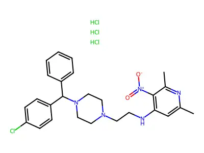 1-Piperazineethanamine, 4-((4-chlorophenyl)phenylmethyl)-N-(2,6-dimethyl-3-nitro-4-pyridinyl)-, hydrochloride, hydrate (1:3:2) structure