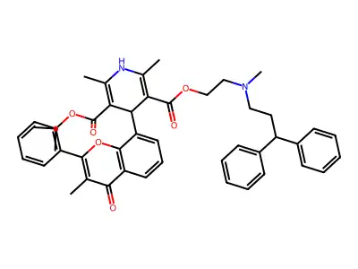 3,5-Pyridinedicarboxylic acid, 1,4-dihydro-2,6-dimethyl-4-(3-methyl-4-oxo-2-phenyl-4H-1-benzopyran-8-yl)-, 2-((3,3-diphenylpropyl)methylamino)ethyl 1-methylethyl ester structure
